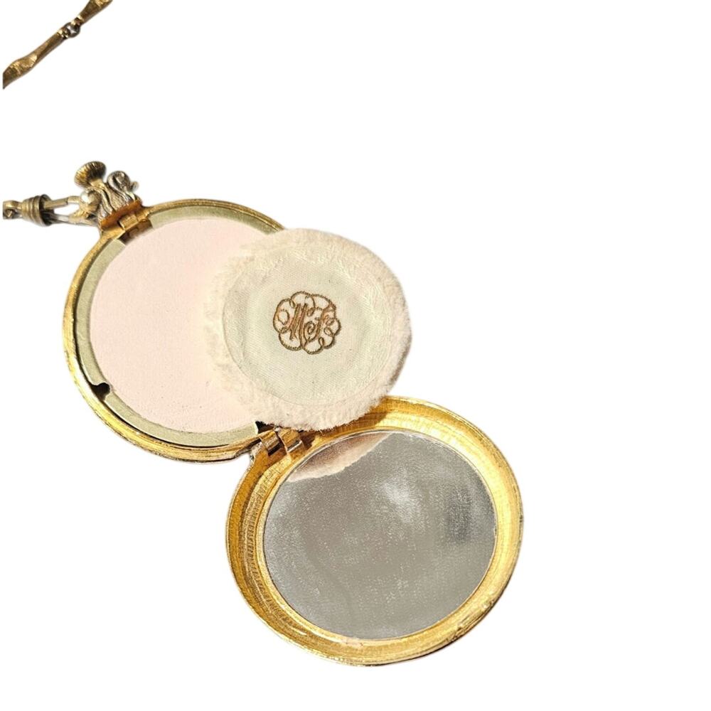 Vintage Max Factor Zodiac Railroad Watch Style Powder Compact Necklace - Picture 4 of 4